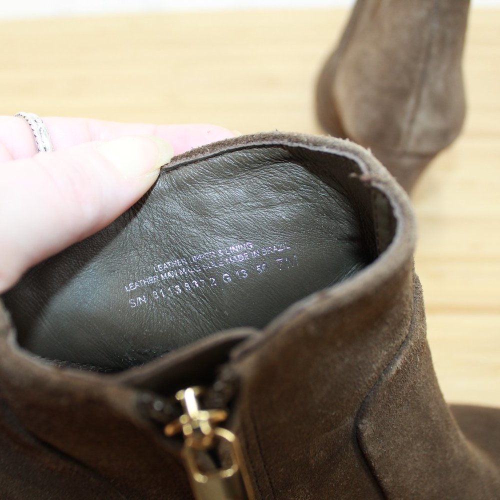 TORY BURCH Brown Suede Side Zip Ankle Stacked Heels Booties Size 7 M - Picture 6 of 9